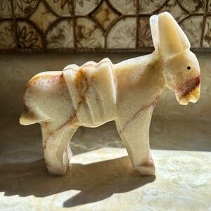 Carved Handcrafted Stone Donkey Figurine - Cream and Brown